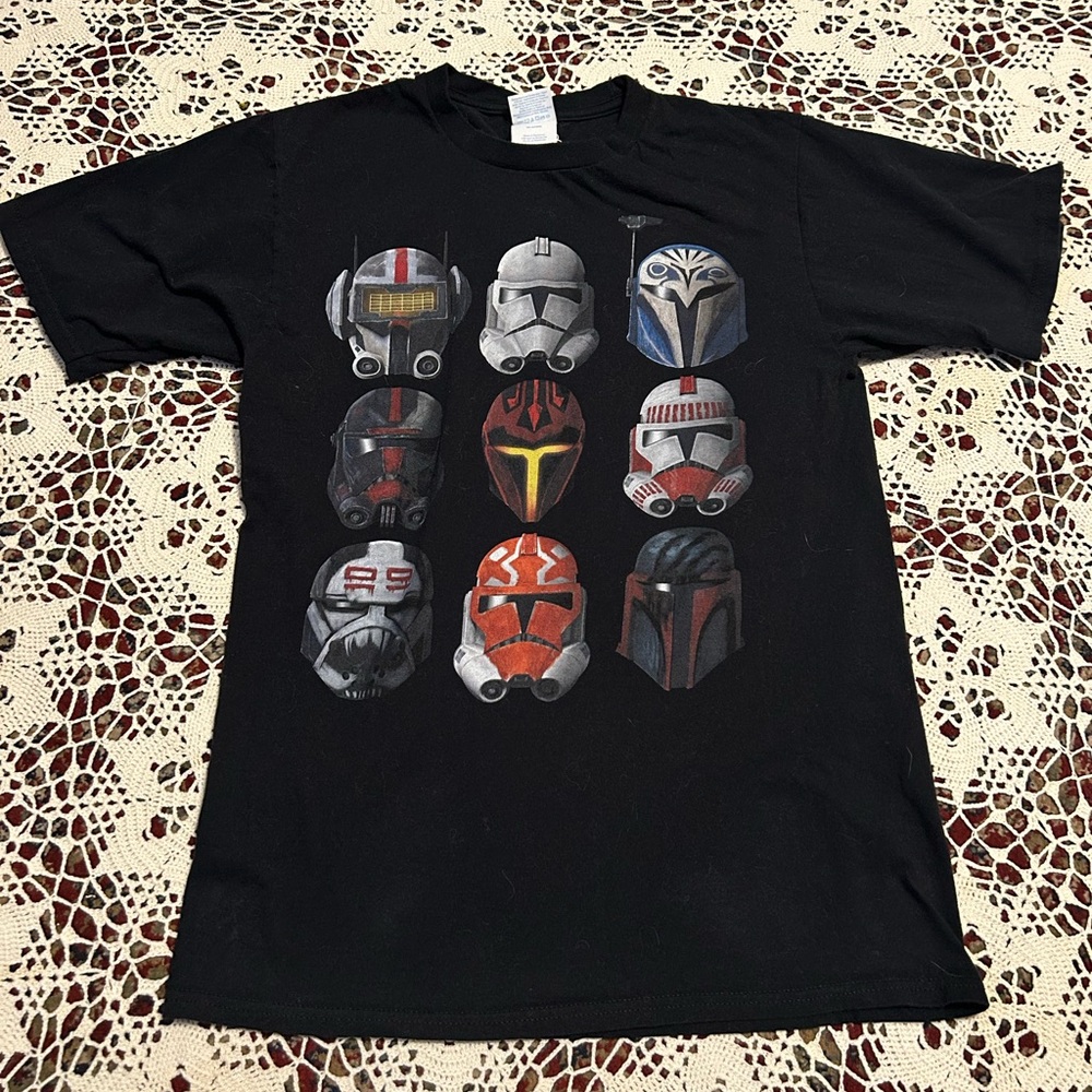 Star Wars Black T-Shirt with Colorful Helmet Graphics